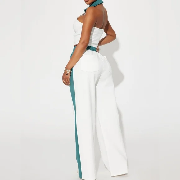 White and Teal Fashion Nova Pants Set - Picture 2 of 3